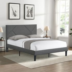 Full Size Upholstered Platform Bed Frame with Headboard;  Strong Wood Slat Support;  Mattress Foundation;  No Box Spring Needed;  Easy Assembly;  Gray (Color: Grey)